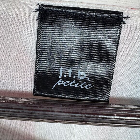 J.T.B. Paint Stroke Print Tie Front Bell Sleeve Blouse White Blue Petite Medium - Picture 10 of 13